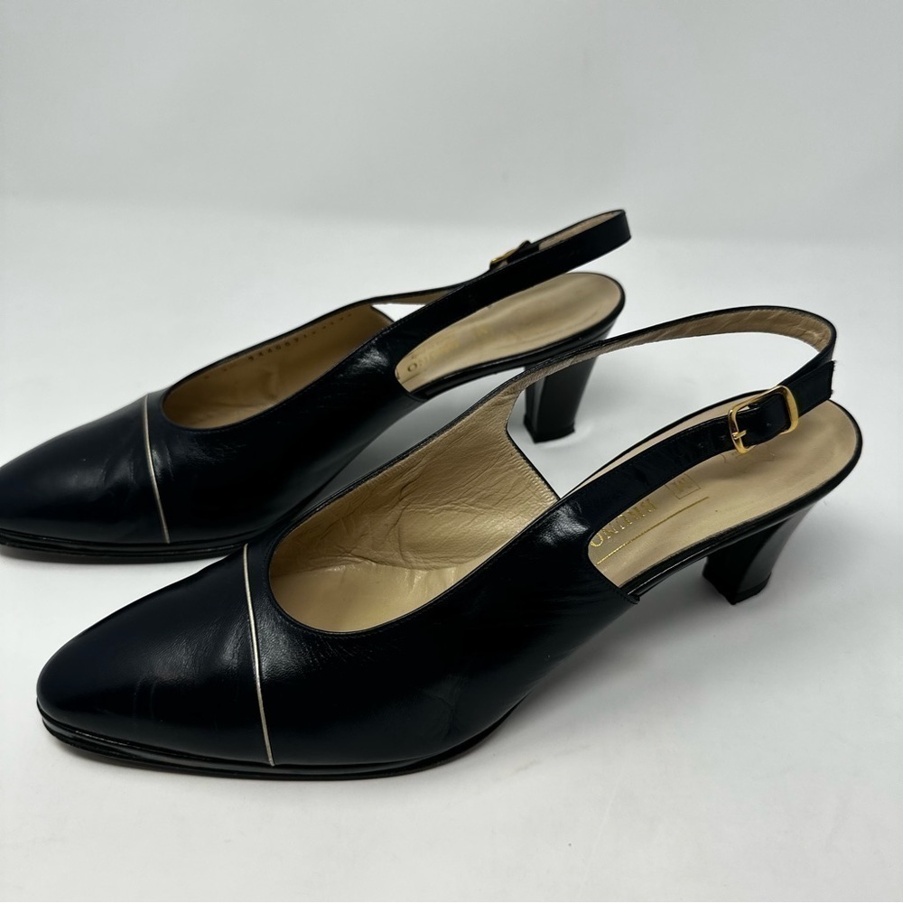 Vintage Bruno Magli for Saks Navy Leather Slingback Heels size 9 1/2 B - Picture 3 of 8